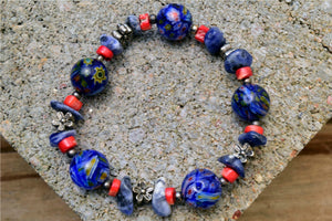 Murano Blue Glass Bracelet & flowers