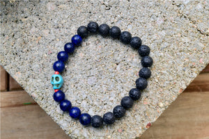 Skull Lava, Howlite Lapis Lazuli Bracelet