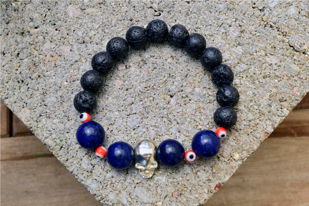 Lapis Lazuli, Evil Eye Skull Bracelet