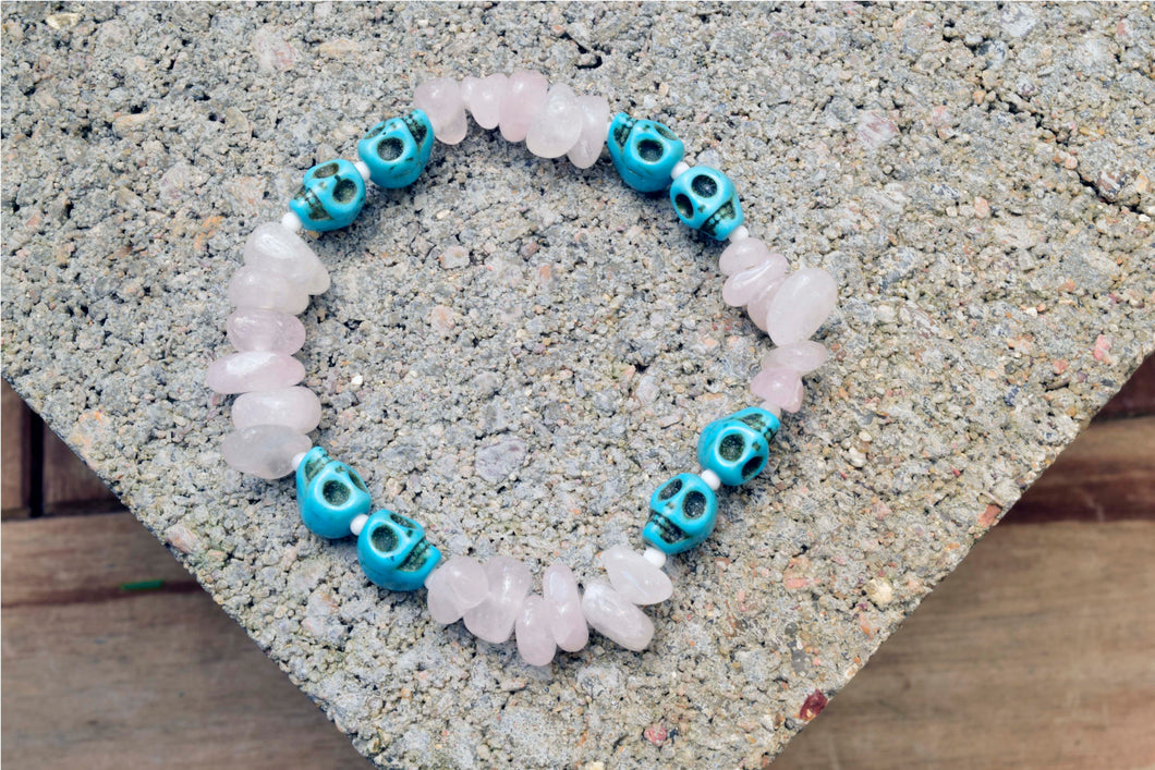 Howlite & Rose quartz skull Bracelet